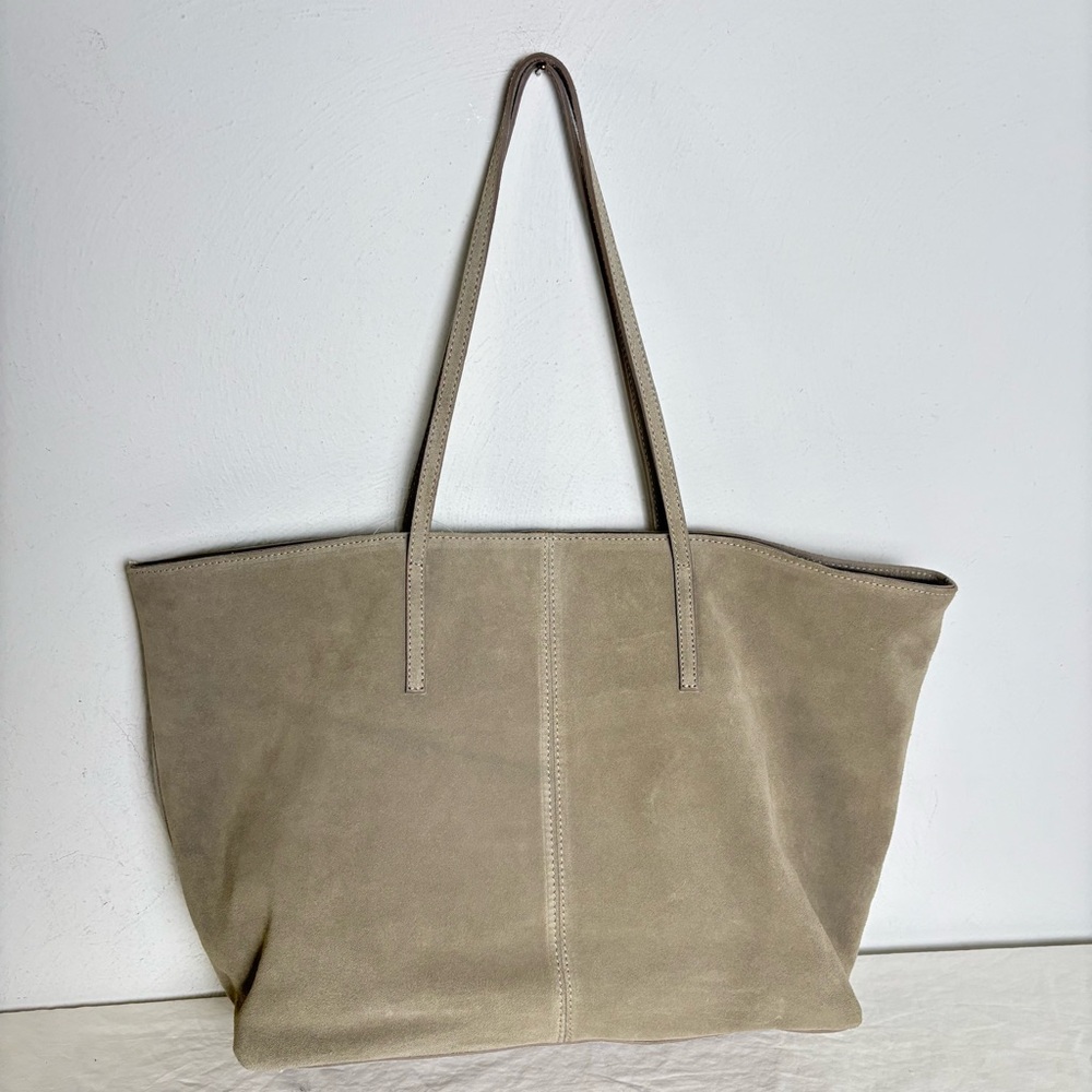 GARNET HILL Suede Leather Tote Made in Italy New w Tags Sand Beige Taupe Cream - Picture 8 of 15
